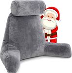 Husband Pillow XXL Dark Grey Backrest with Arms - Adult Reading Pillow Shredded Memory Foam, Ultra-Comfy Removable Microplush Cover & Detachable Neck Roll, Unmatched Support Bed Rest Sit Up Pillow