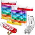 Weekly Pill Organizers with Pill Cutter - V-Grip Pill Splitter (Pack of 2) Stackable Pill, Medicine, Vitamin Organizer with 4 Times-a-Day Daily Compartments, 2 Dispensers with Stackable AM/PM Boxes