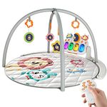 TUMAMA Remote Control Baby Gym Play Mat, Activity Gym with Music and Lights, Detachable Play Piano Gym for Newborn Baby Boys Girls Christmas Holiday Birthday Gifts, Round