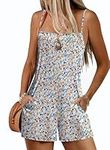 Ekouaer Womens Summer Casual Sleeveless Rompers Spaghetti Strap Overalls Boho Floral Outfits 2025 Jumpsuit With Pockets
