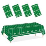 4Pcs Football Tablecloths, Rectangular Green Football Field Table Covers, Disposable Football Table Decorations for Kids Fans Sports Football Birthday Party Supplies, 54 x 108 Inch