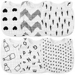 Zainpe 6Pcs Snap Muslin Cotton Bibs for Baby Love Heart Tree Milk Letter Bib with 6 Absorbent Soft Layers Machine Washable Burp Cloths for Infants, Newborns and Toddlers Drooling Feeding and Teething