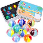 AMOR PRESENT 10PCS Handmade Glass Marbles Bulk, Colorful Glass Marbles in Tinplate Box for Games Collectors Marble Runs，Marbles for Kids