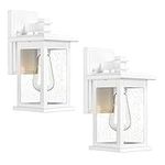 Emliviar 2 Pack Outdoor Sconces Wall Lighting, Modern Outdoor Porch Lights with Seeded Glass, White Finish, 1803EW1-2PK WH