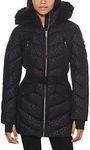 Michael Michael Kors Women's Logo Leopard Belted Hood Puffer Coat Black Animal (XL), Black