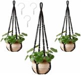 AKEIE Macrame Plant Hanger 3 Pack Indoor & Outdoor Wall Hanging Planter + 3 Hooks Hanging Planters Basket Cotton Rope 35 Inch with Beaded and Non-Tassel Planter Durable(Black)