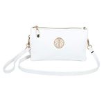 Womens Small Clutch Bags with Wristlet and Long Adjustable Strap (White)