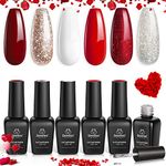 beetles Gel Polish Candy Cane Gift Set 6Pcs Gel NAil Polish Glitter Burgundy Red Sparkle Kit Snow White Silver Holiday Nail Gel Soak off Uv Art Design