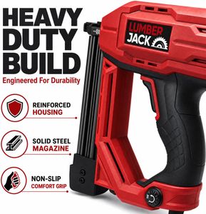 Lumberjack Electric Brad Nailer Stapler – Heavy Duty for Carpentry & Upholstery, Includes Staples & Nails