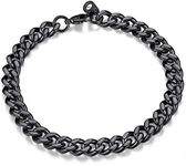 FindChic Black Curb Chain Bracelet for Men or Women Stainless Steel Chunky Wrist Link Chains Bracelets for Boys 7MM Width 7.5'' Length