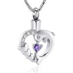 Yinplsmemory Dolphin Heart Cremation Urn Necklace for Ashes Keepsake Pendant Memorial Jewelry Stainless Steel Ashes Keepsake Holder Cremation Jewelry