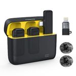 MoKo Wireless Lavalier Microphone for iPhone iPad Android with Charging Case, Dual Wireless Lapel Microphone with Noise Cancellation for Video Recording/YouTubers/Interview/Vlog/Streaming, 165ft Range