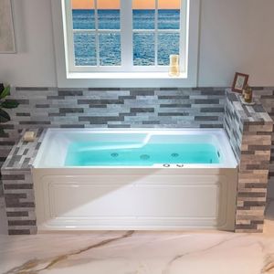 WOODBRIDGE 60" Alcove Acrylic Rectangular Whirlpool Heated Jetted Tub in White with Right Drain, Chrome pop-up Drain Included BS6030R