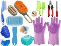 9 in 1 Grooming, Bathing & Nail Cutting Kit For Dogs & Cats - Includes Pet Comb Brush, 3 in 1 Pet Steam Brush, Cat Comb, Silicone Bath Scrubber, Flea Comb, Bath Gloves, Pet Toothbrush & Nail Clipper