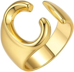 KeyStyle Gold C Initial Ring for Women, Adjustable Letter Alphabet Statement Rings Women’s Initials Ring for Rapper