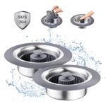 2 Pack Upgraded 3-in-1 Kitchen Sink Drain Strainer Stopper Set, 304 Stainless Steel Pop Up Sink Stopper with Strainer Basket for Standard 3-1/2 Inch US Drains