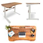 Flowlyf Electric Height Adjustable Desk - 3 yr WARRANTY | 3 Stage Dual Motor | 120 KG Wt. Capacity | Solid Acacia wood top | Sit Stand Desk range 63 cm-127 cm | Touch control & 4 memory pre-sets | CPW