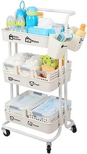 JOLEAD Carrito Organizador de Pañales para Bebés Multifunción, Carrito de Almacenamiento de 3 Niveles Guardería para Bebés Recién Nacidos, para Cambiador y Cuna, Fácil de Montar