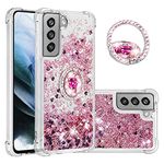 CCSmall Samsung Galaxy S21 FE Case with Creativity Clear Quicksand Glitter Flowing Liquid Floating Soft TPU Case w/Stand Bling Diamond Sparkle Phone Cover for Samsung Galaxy S21 FE LSZ Rose Gold
