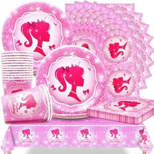 Huaxintoys Principessa Party Stoviglie Party Supplies, Barbi Principessa Decorazioni per Feste di Compleanno Include 16 Piatti Carta, 16 Bicchiere di Carta, 20 Tovaglioli Carta e 1 Tovaglie