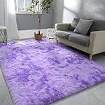 Hutha 5x8 Large Area Rugs for Living Room, Super Soft Fluffy Modern Bedroom Rug, Tie-Dyed Purple Indoor Shag Fuzzy Carpets for Girls Kids Nursery Room Home Decor