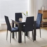 NICEME 75x75cm Square Dining Table and Chairs Set, Small Dining Room Set High Gloss Dining Table with Chairs Home Furniture (Black Flannel, Black Table with 4 Chairs), SSZZ-2023