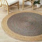 Ripaz Hand Braided Natural Jute Rug Handmade Bodered Round Area Rug for Home Decor (210 x 210 cm (7 Feet Round), Grey + Beige Border)