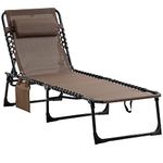 Outsunny Folding Lounge Chair, Reclining Tanning Chair, Portable Sun Lounger with Adjustable Backrest and Removable Pillow for Patio, Garden, Beach, Brown