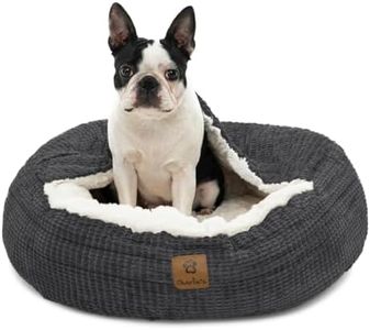 Charlie's Calming Hooded Pet Bed, Dog, Puppy & Cat Luxury Burrowing Cave, Machine Washable, Anti-Anxiety Plush Donut Cuddler Blanket, Round Soft Cozy Padded Nest, Charcoal, Small 60x60 x 15 m