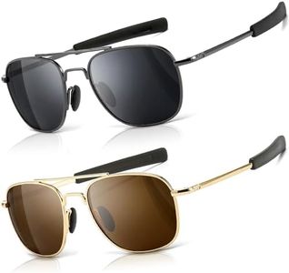 SUNGAIT Men's Military Style Polarized Pilot Aviator Sunglasses Bayonet Temples (Gunmetal/Grey+Gold/Brown)