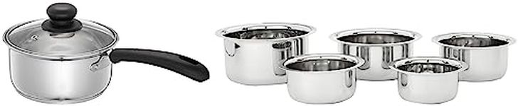 Amazon Brand - Solimo Stainless Steel Tope and Stainless Steel Saucepan with Glass Lid, Induction Base (16 cm, 1.5L)