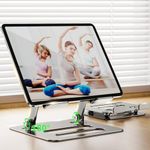 Magnpter Tablet Stand for Desk, Dual Rod Support Aluminum Desktop Tablet Holder Adjustable Foldable Dock Multi-Angle Riser Compatible with iPad Pro 12.9, 9.7, 10.5, iPad Air Mini (4-13in)- Silver