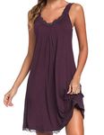 Uniexcosm Women's Nightdresses Sleeveless Nighties Cotton Lace Nightgown V Neck Chemise Sexy Negligee for Ladies Nightshirts Nightwear Loose Plus Size Jersey Lingerie Dark Purple