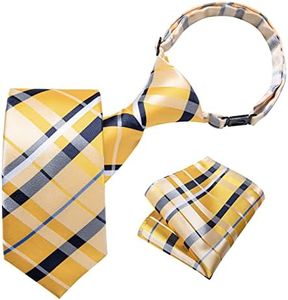 DiBanGu Boys Pre-tied Neckties and Pocket Square Set Adjustable Strap Tie for Kids Wedding Party Graduation School Uniforms, Yellow and Blue