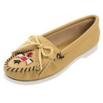 Minnetonka Women's Thunderbird Smooth Leather Boat Sole Moccasin, Natural, 6.5 UK