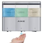 AIKE Shower Soap Dispenser for Bathroom, 3 x 320ml Automatic Soap Dispenser Wall Mounted, Three-chamber Plastic Soap Dispenser without Drilling, Suitable for Liquid Shower Gel, Shampoo and Conditioner