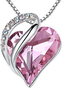 Leafael Holiday Gift Necklaces for Women, Infinity Love Heart Pendant Rose Quartz Pink Birthstone Crystal for October, Silver Plated 18" + 2" Chain, Christmas Jewelry or Birthday Gifts for Mom & Wife