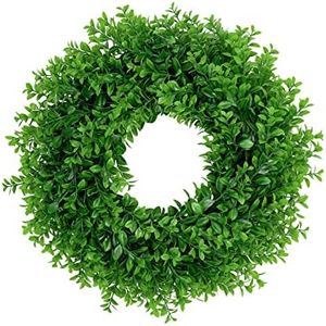 U'Artlines 23.6" Front Door Wreaths Artificial Spring Summer Greenery Hanging Garland for Home Wedding Wall Window Decoration (23.6'' Boxwood,1)