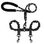 Double Dog Lead, No Tangle Double Pet Trainer Lead, 360°Swivel Reflective Dual Dog Leash With Soft Handle, for Small Medium Large Dogs Walking Running (Black)