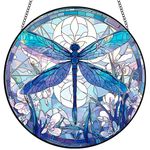 Dragonfly Suncatcher Stained Glass Window Hanging - Double-Side Window Hangings Suncatchers Ornament - Wall Decoration Indoor/Outdoor for Home Garden - Housewarming Gifts for Women Mom Teacher