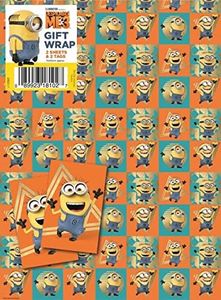 Minions Wrapping Paper 4 Sheets 4 Tags Despicable Me Sheet Size 70cmx50cm Official Product Responsibly Resourced
