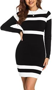 Beyove Sweater Dress for Women Long Sleeve Bodycon Dress Striped Winter Dress Sexy Mini Dress Black XS