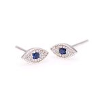 925 Sterling Silver Blue Evil Eye Cubic Zirconia Earrings Studs