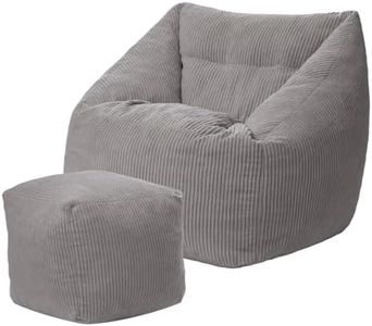 GREENSAPPIRE Bean Bag Chair with Footstool Charcoal Grey Large Bean Bags Adult Bean Bag Sofa with Filling Included Suitable for Living Room and Bedroom
