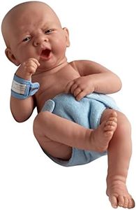 JC Toys La Newborn First Yawn 18504 Poupée en Vinyle Real Boy Bleu 38,1 cm