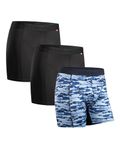 DANISH ENDURANCE Men's Sports Trunks, Breathable, Soft, Quick Dry, 3 Pack, Multicolor (2 x Black, 1 x Blue Camouflage), Medium