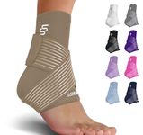 Sleeve Stars Ankle Brace for Sprained Ankle, Plantar Fasciitis Relief Achilles Tendonitis Brace, Ankle Support for Women & Men w/Strap, Heel Protector Wrap for Pain & Compression (Single/Beige)