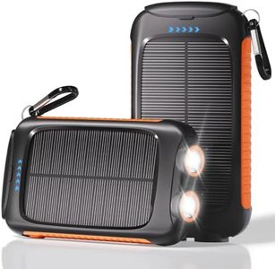 Portable Charger Solar Power Bank 20000mAh with USB-A and USB-C 5V/3A Output Port Orange Battery Pack Compatible with iPhone, Samsung, Waterproof Emergency LED Flashlights Perfect for Camping, Hiking