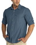 33,000ft Men's Long Sleeve Hiking Shirt Lightweight Quick Dry UV Button Shirts with Pockets Outdoor Shirts for Safari Walking Fishing Steel Blue XL