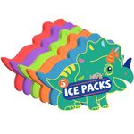 HiYZ Reusable Kids Lunch Box Ice Packs, Slim Ice Packs for Lunch Bags, Coolers Multicolored 5-Pack (Dinosaur)